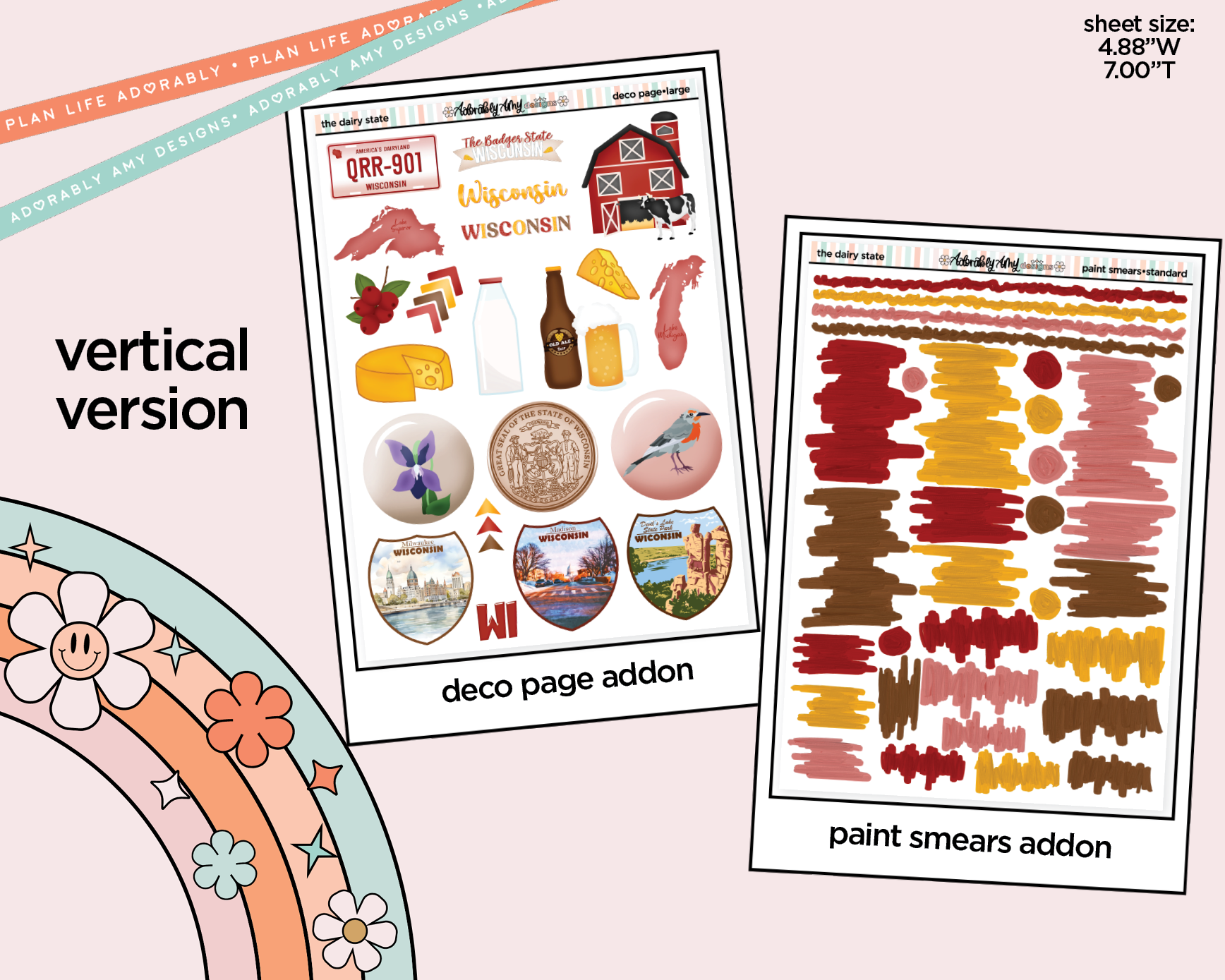 Vertical States Collection - The Dairy State Wisconsin Sticker Kit for Vertical Standard Size Planners or Insert - Adorably Amy Designs