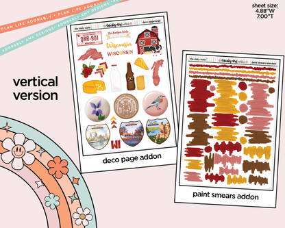 Vertical States Collection - The Dairy State Wisconsin Sticker Kit for Vertical Standard Size Planners or Insert - Adorably Amy Designs