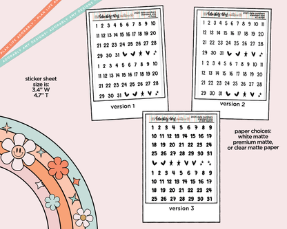 Date Numbers 2025 Planner Stickers for any Planner or Insert