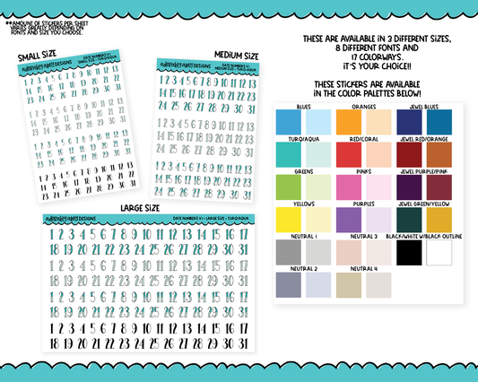 Rainbow or Black Kisscut Date Number Stickers - 8 Fonts - Planner Stickers for any Planner or Insert