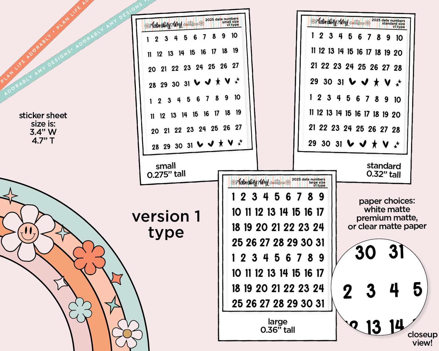 Date Numbers 2025 Planner Stickers for any Planner or Insert