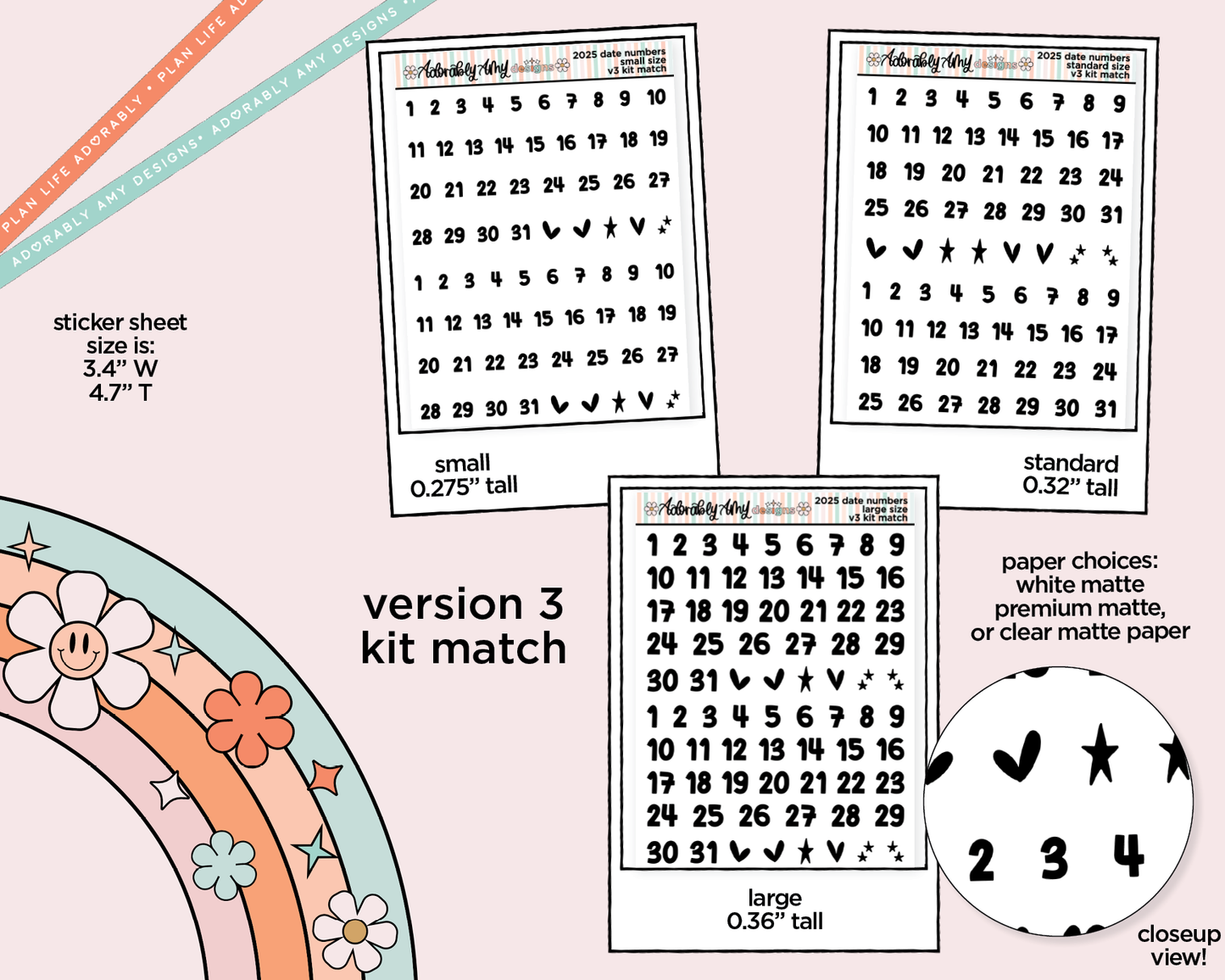 Date Numbers 2025 Planner Stickers for any Planner or Insert