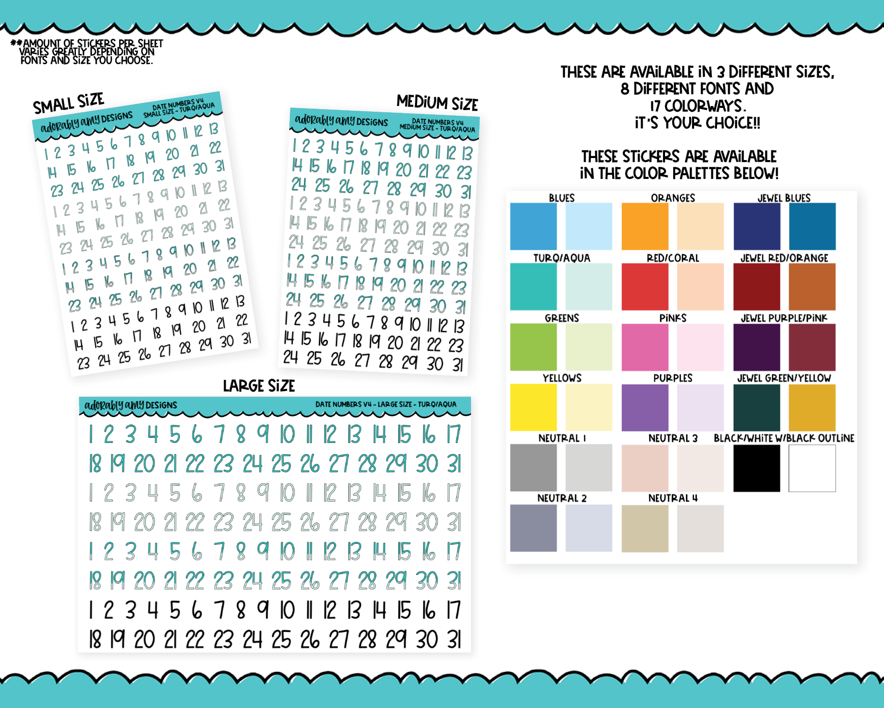 Rainbow or Black Kisscut Date Number Stickers - 8 Fonts - Planner Stic –  Adorably Amy Designs