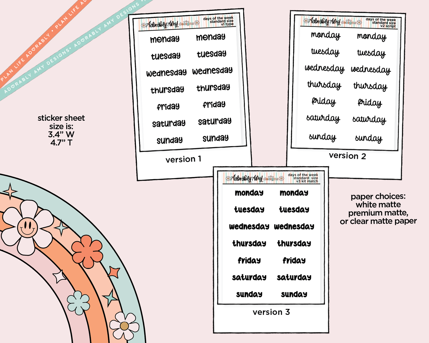 Days of the Week 2025 Planner Stickers for any Planner or Insert