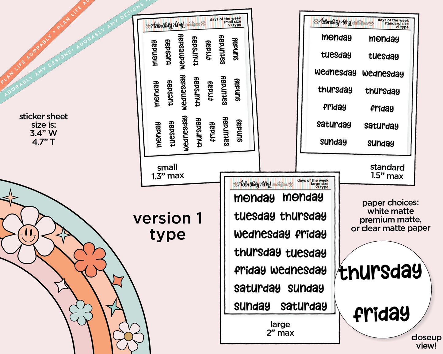 Days of the Week 2025 Planner Stickers for any Planner or Insert