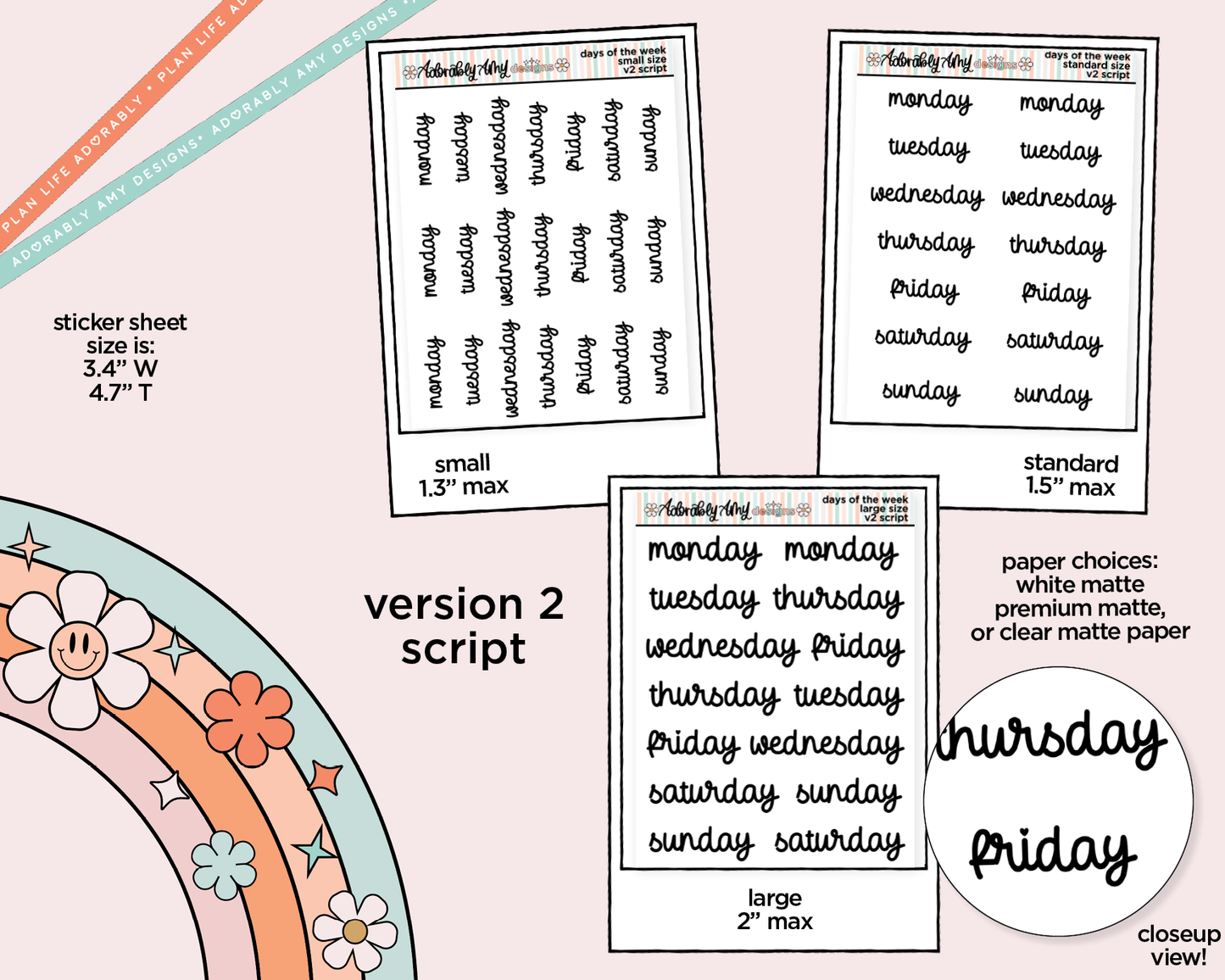 Days of the Week 2025 Planner Stickers for any Planner or Insert