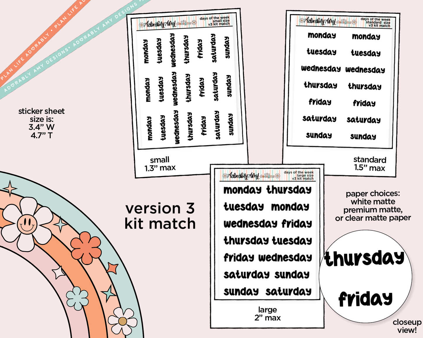 Days of the Week 2025 Planner Stickers for any Planner or Insert