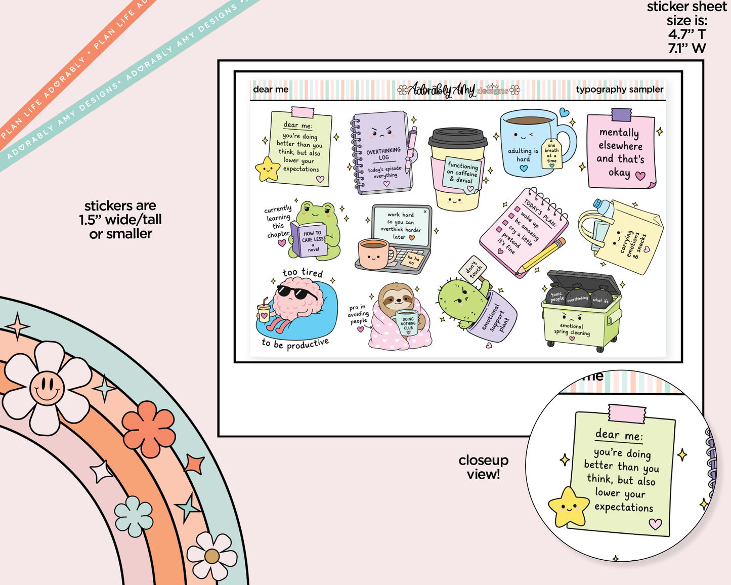 Dear Me Self Love Deco Typography Sampler Planner Stickers