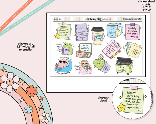 Dear Me Self Love Deco Typography Sampler Planner Stickers - Adorably Amy Designs