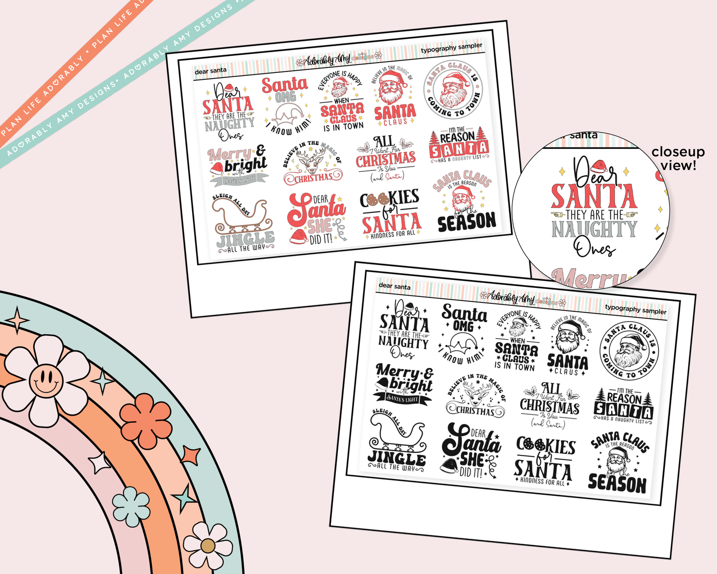 Dear Santa Deco Typography Sampler Planner Stickers