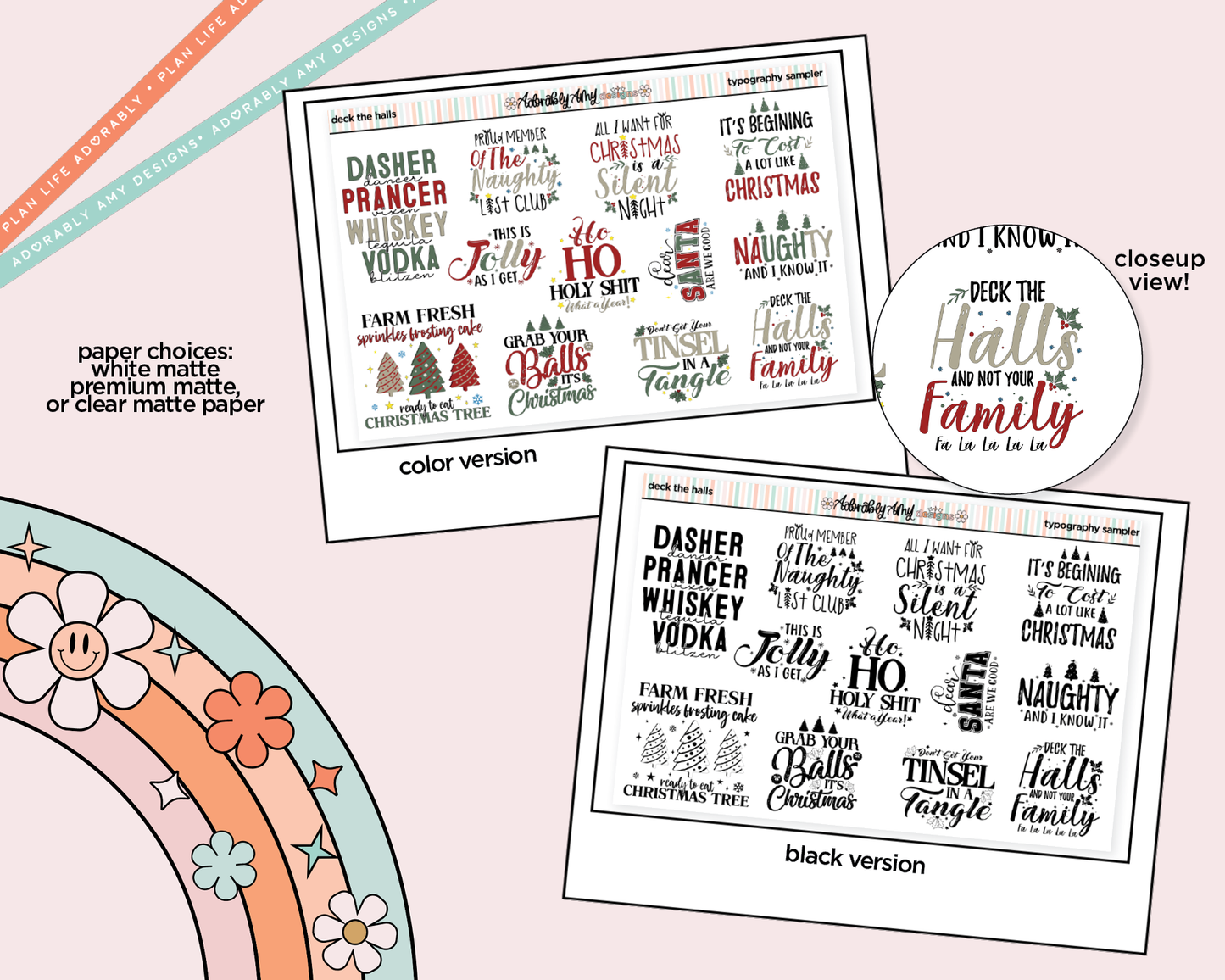 Deck the Halls Deco Typography Sampler Planner Stickers