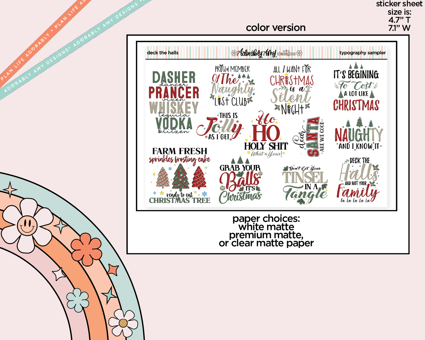 Deck the Halls Deco Typography Sampler Planner Stickers