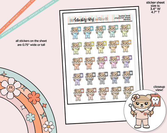 Bailee Bear Go to the Dentist Decoration Character Planner Stickers - Adorably Amy Designs