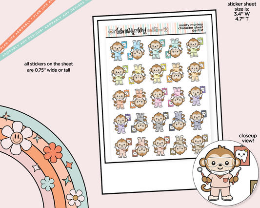 Monty the Monkey Go to the Dentist Decoration Character Planner Stickers - Adorably Amy Designs