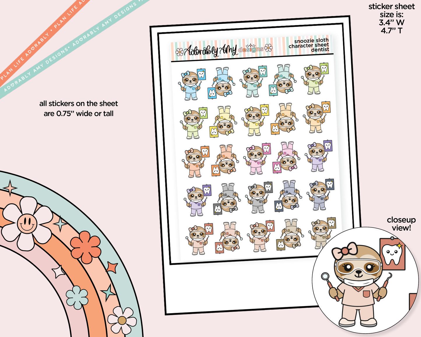 Snoozie Sloth Go to the Dentist Decoration Character Planner Stickers