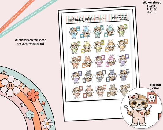 Snoozie Sloth Go to the Dentist Decoration Character Planner Stickers - Adorably Amy Designs