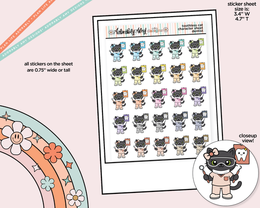 Toothless Cat Go to the Dentist Decoration Character Planner Stickers - Adorably Amy Designs