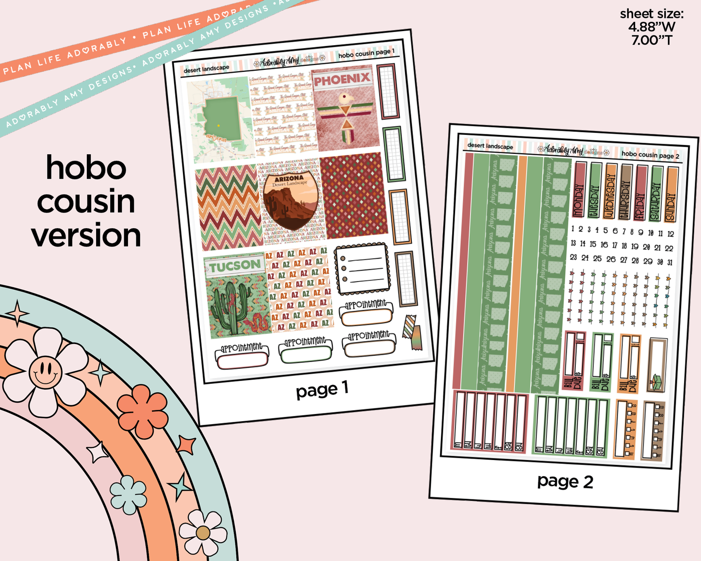 Hobonichi Cousin Weekly States Collection -Arizona Desert Landscape Planner Sticker Kit for Hobo Cousin or Similar Planners