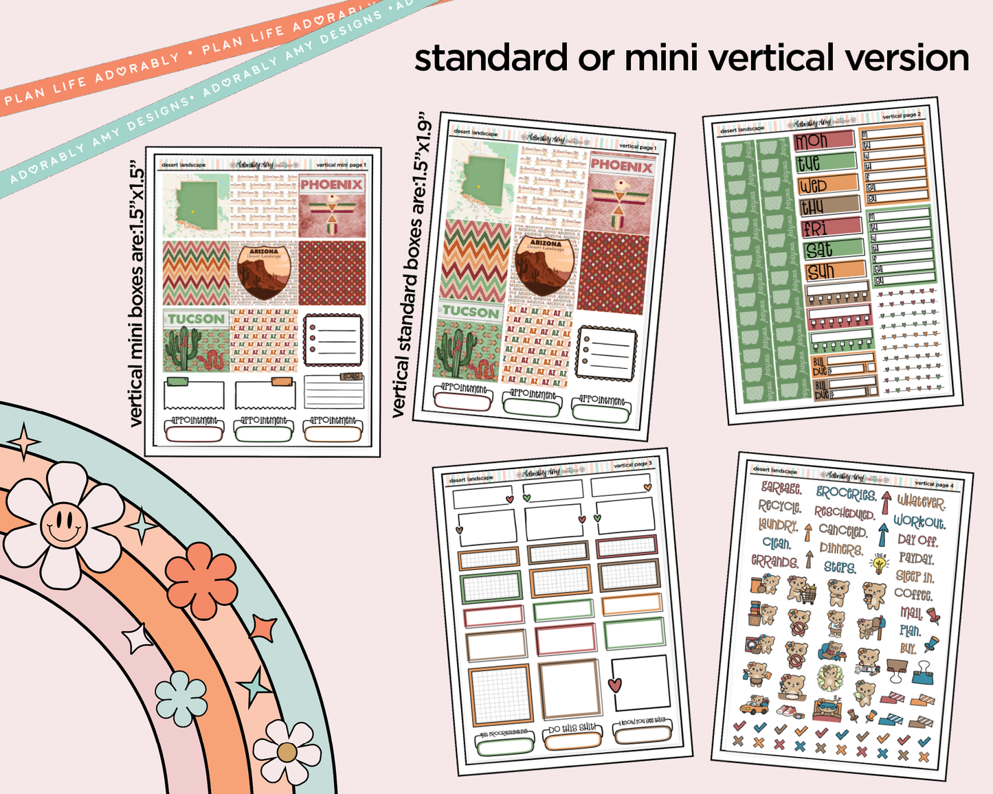 Vertical States Collection -Arizona Desert Landscape Sticker Kit for Vertical Standard Size Planners or Insert