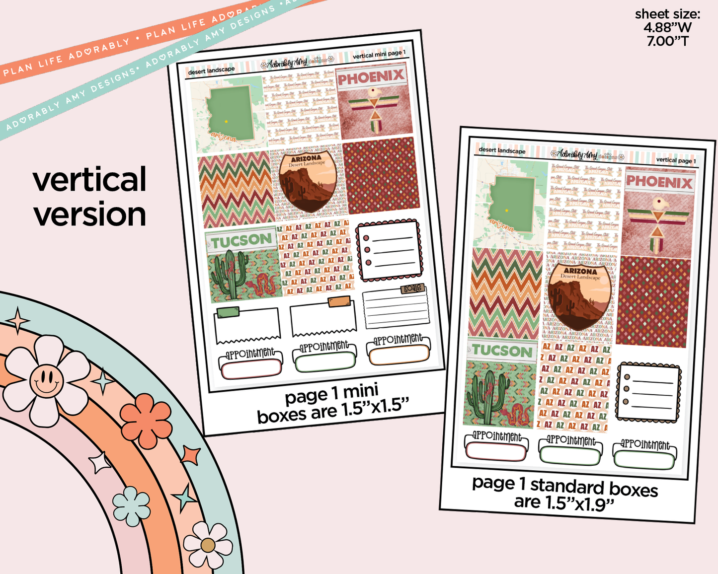 Vertical States Collection -Arizona Desert Landscape Sticker Kit for Vertical Standard Size Planners or Insert