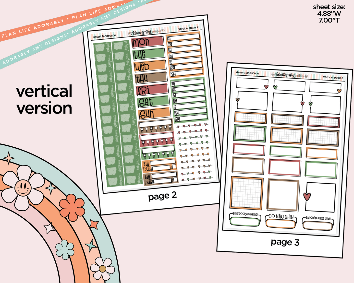 Vertical States Collection -Arizona Desert Landscape Sticker Kit for Vertical Standard Size Planners or Insert