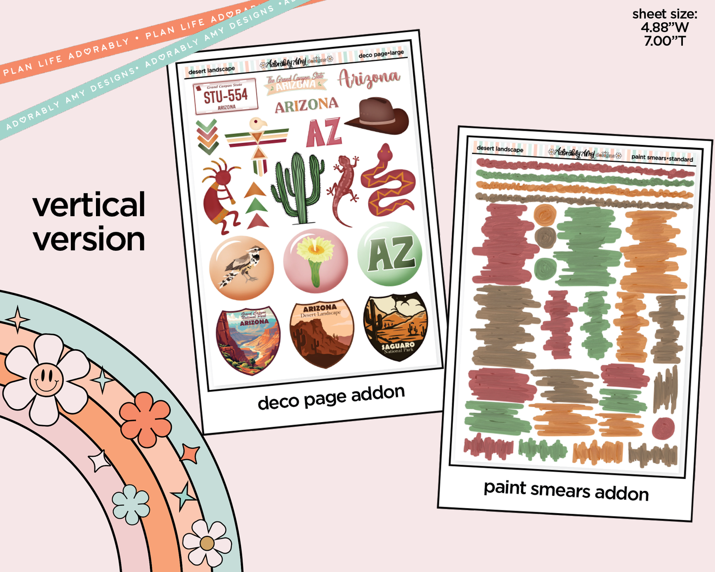 Vertical States Collection -Arizona Desert Landscape Sticker Kit for Vertical Standard Size Planners or Insert