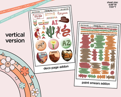 Vertical States Collection -Arizona Desert Landscape Sticker Kit for Vertical Standard Size Planners or Insert