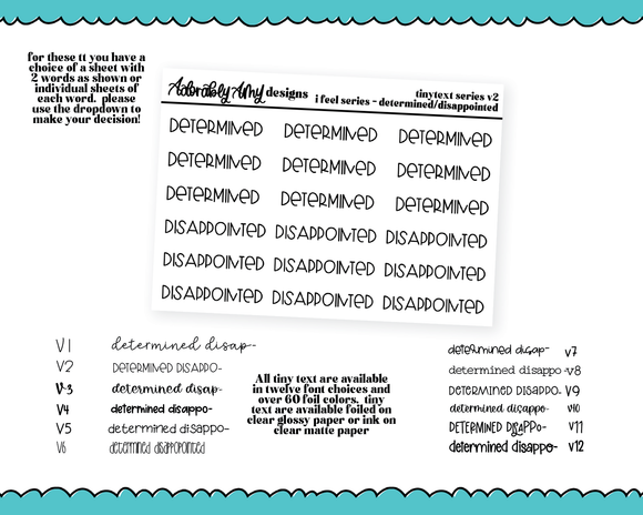 Foiled Tiny Text Series - Feelings Series - Determined and Disappointed Checklist Size Planner Stickers for any Planner or Insert