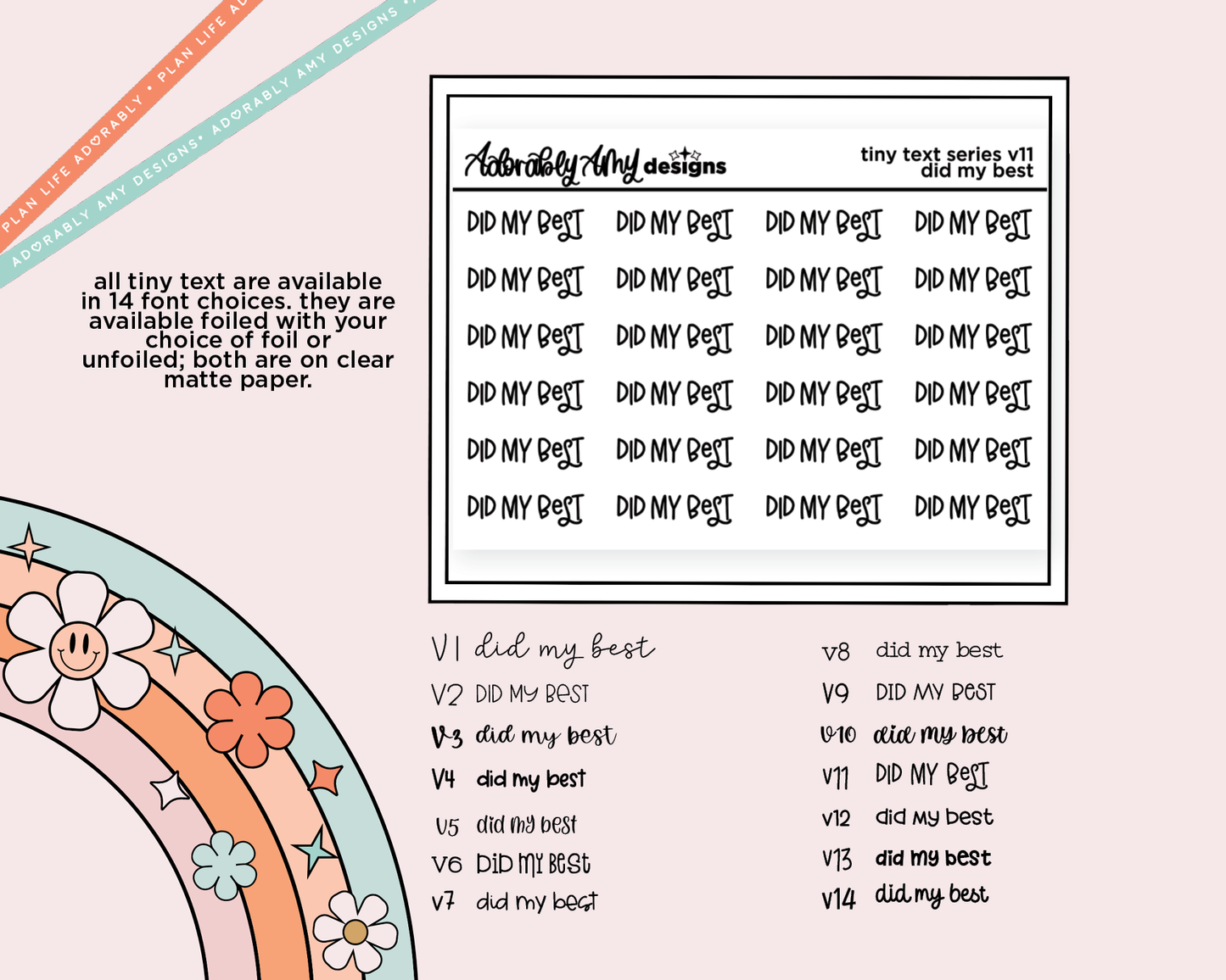 Foiled Tiny Text Series - Did My Best Checklist Size Planner Sticker Sheet - Adorably Amy Designs