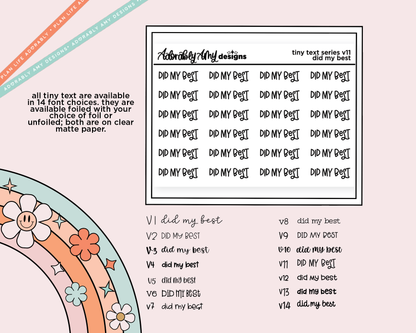 Foiled Tiny Text Series - Did My Best Checklist Size Planner Sticker Sheet - Adorably Amy Designs