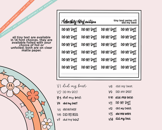 Foiled Tiny Text Series - Did My Best Checklist Size Planner Sticker Sheet - Adorably Amy Designs