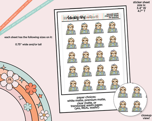 Snoozie Sloth Do Puzzles Decoration Character Planner Stickers
