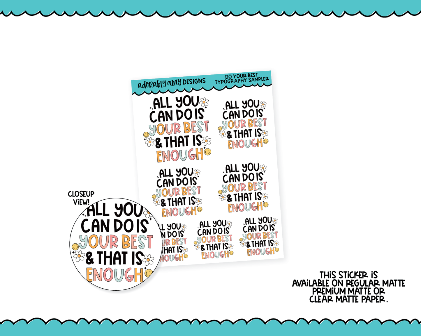 Do Your Best Typography Sampler Planner Stickers for any Planner or Insert