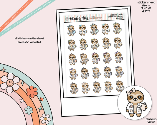 Snoozie Sloth Doctor - Go to the Doctor Decoration Character Planner Stickers - Adorably Amy Designs