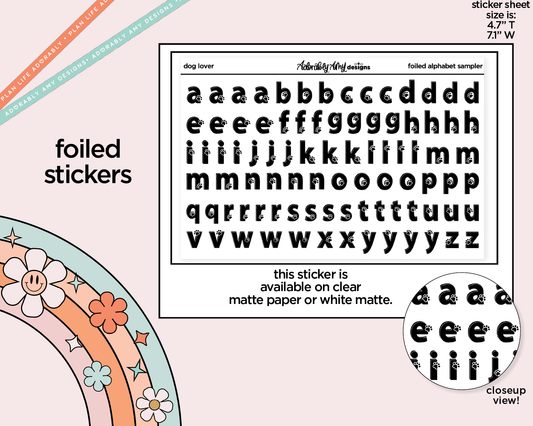 Foiled Dog Lover Alphabet Stickers Deco Typography Sampler Planner Stickers