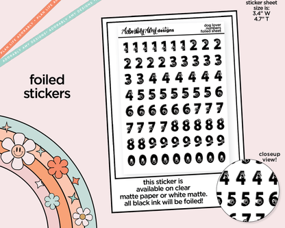 Foiled Dog Lover Number Stickers Deco Typography Sampler Planner Stickers