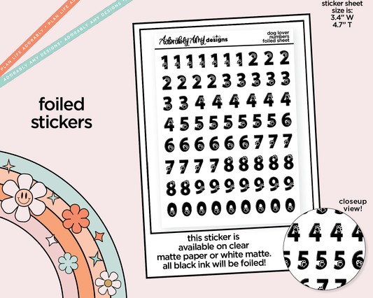 Foiled Dog Lover Number Stickers Deco Typography Sampler Planner Stickers