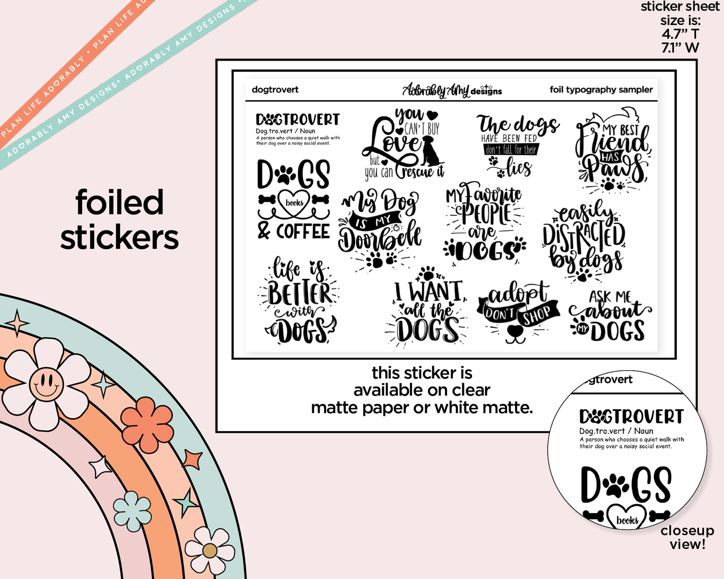 Foiled Dogtrovert Deco Typography Sampler Planner Stickers