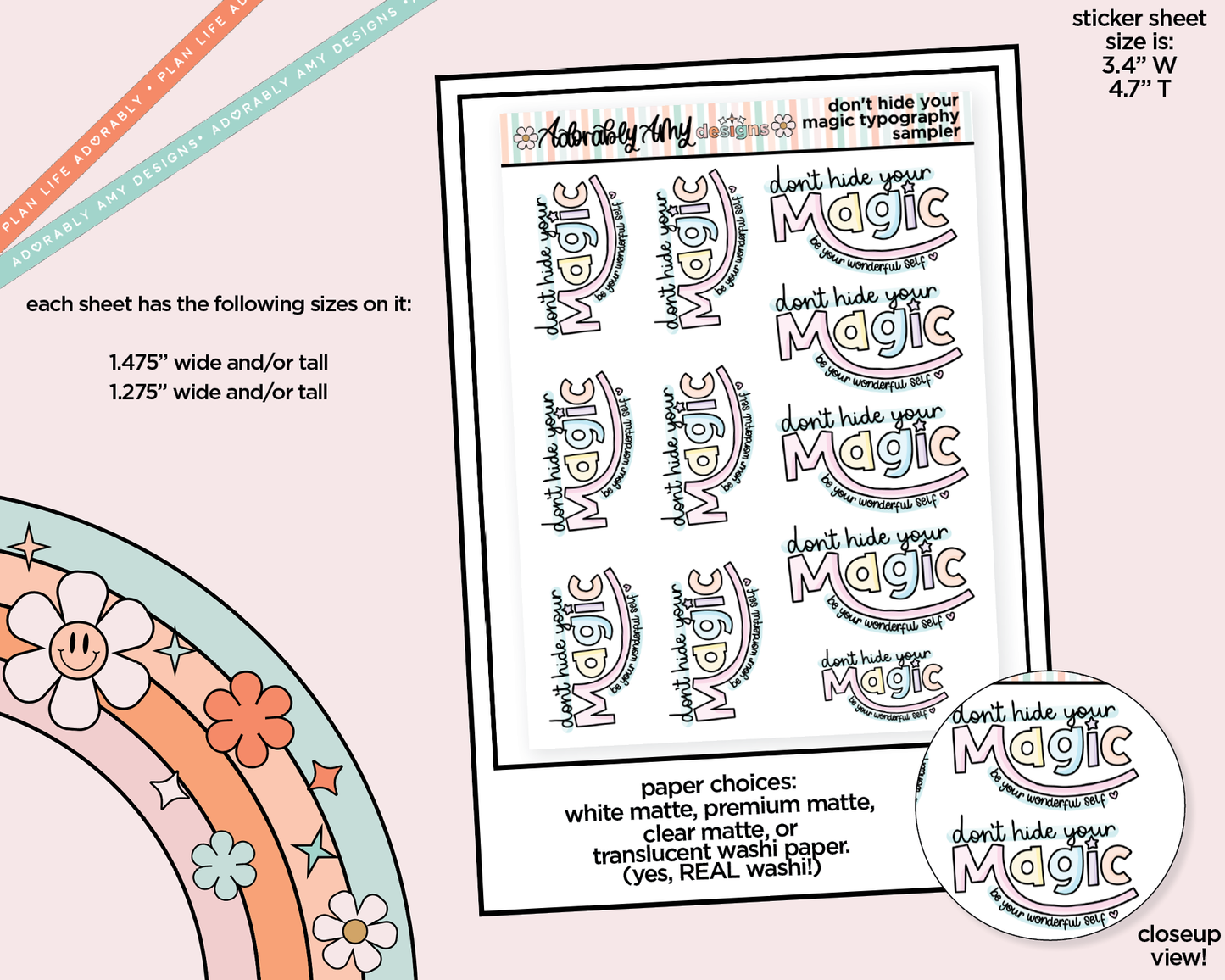 Don't Hide Your Magic Typography Sampler Planner Stickers