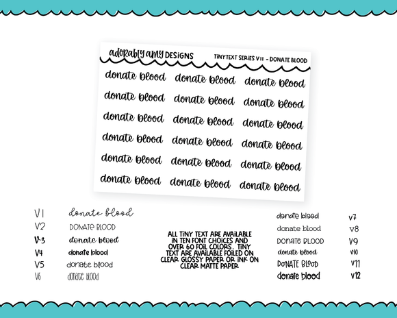 Foiled Tiny Text Series - Donate Blood Checklist Size Planner Stickers for any Planner or Insert
