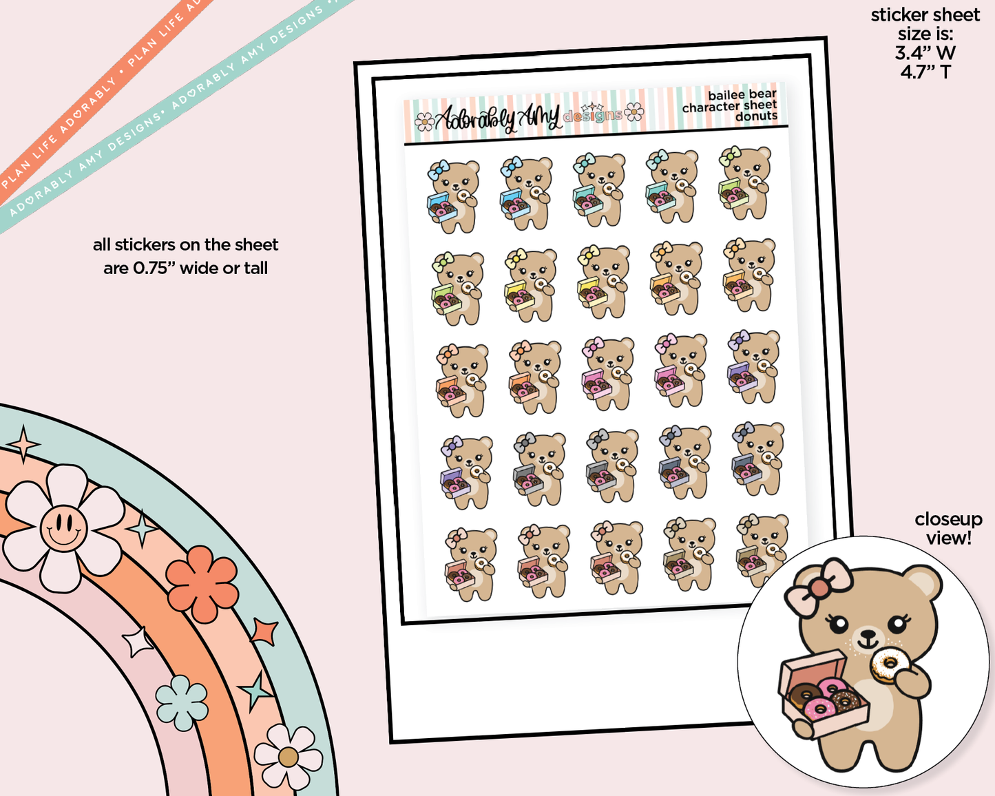 Bailee Bear Donuts Decoration Character Planner Stickers