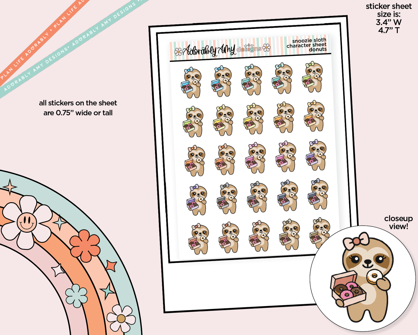 Snoozie Sloth Donuts Decoration Character Planner Stickers