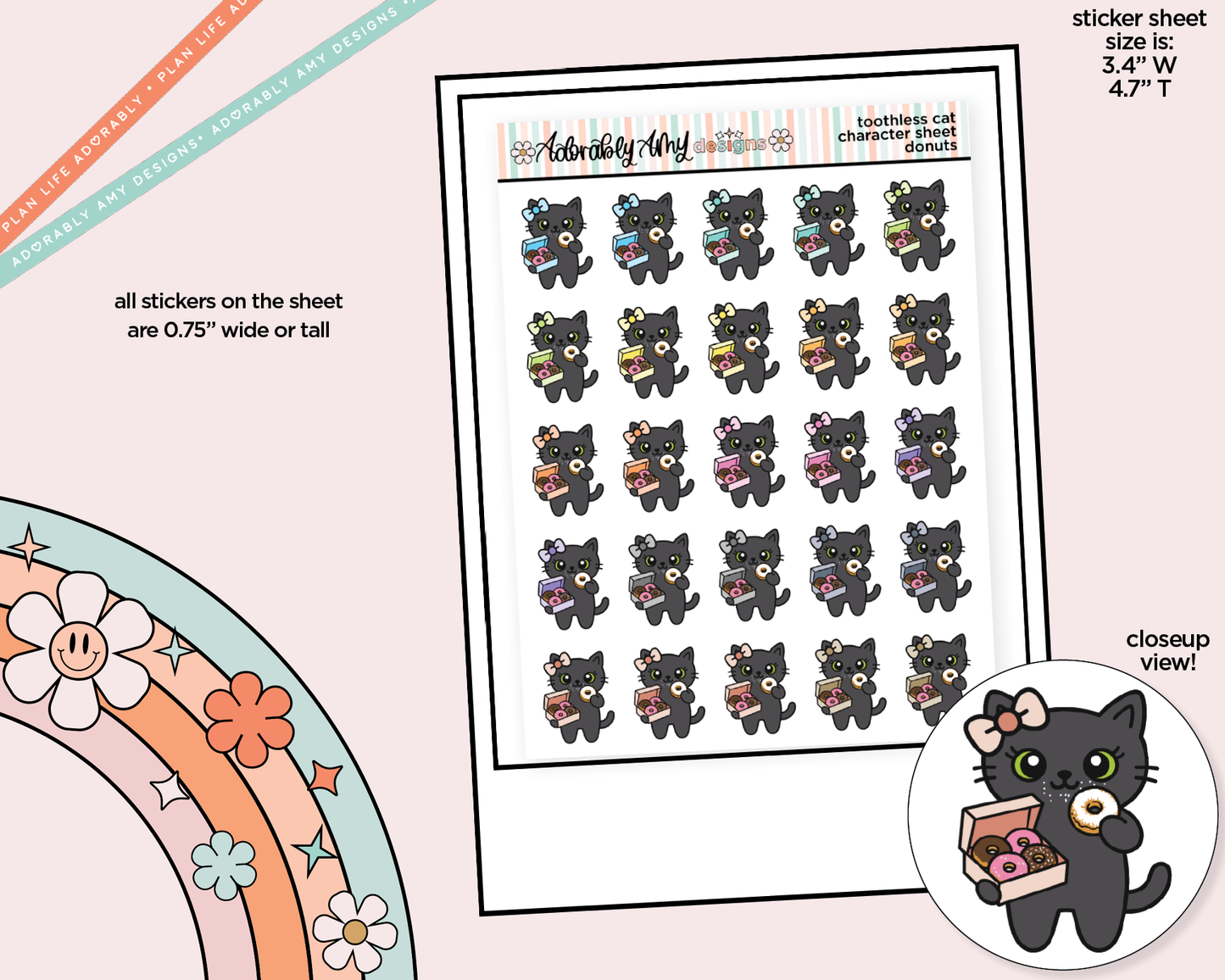 Toothless Cat Donuts Decoration Character Planner Stickers