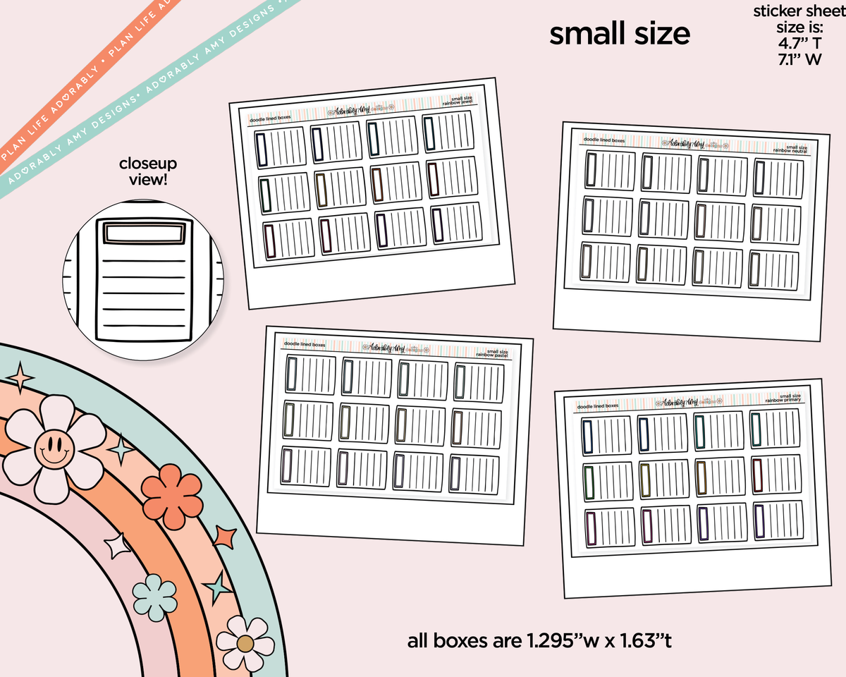 Rainbow Doodle Lined Boxes Small Size Planner Stickers - Adorably Amy Designs