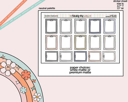 Rainbow Doodled Clipboards Small Size Planner Stickers