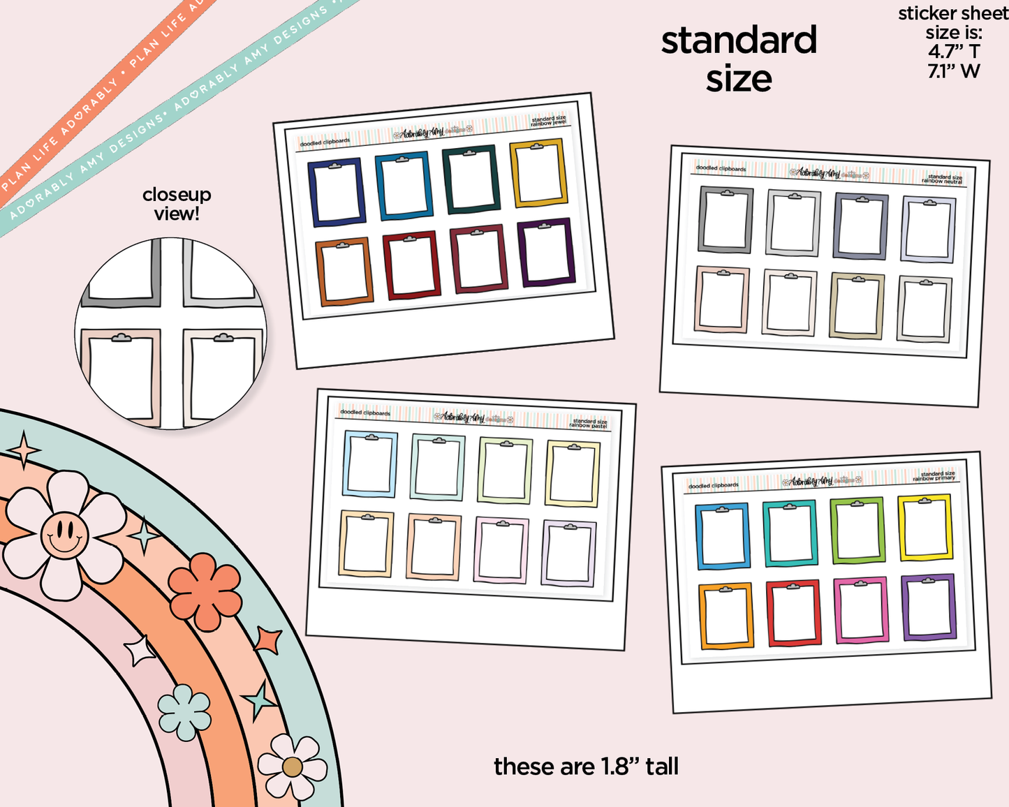 Rainbow Doodled Clipboards Standard Size Stickers