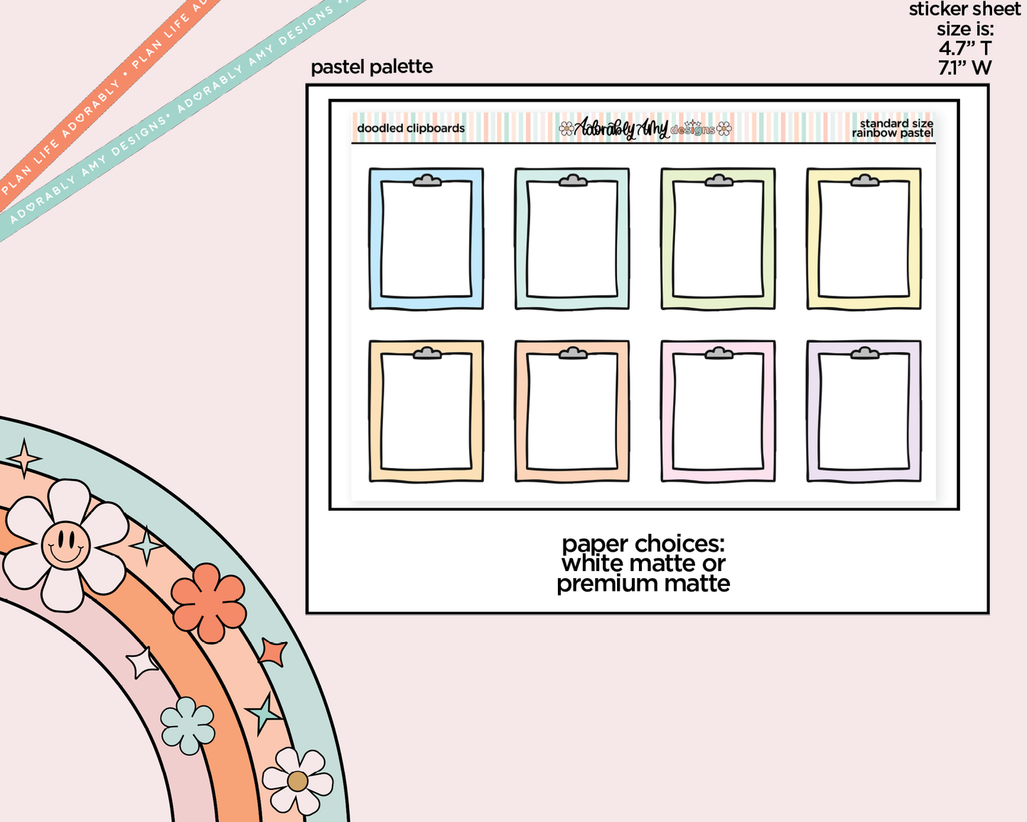 Rainbow Doodled Clipboards Standard Size Stickers