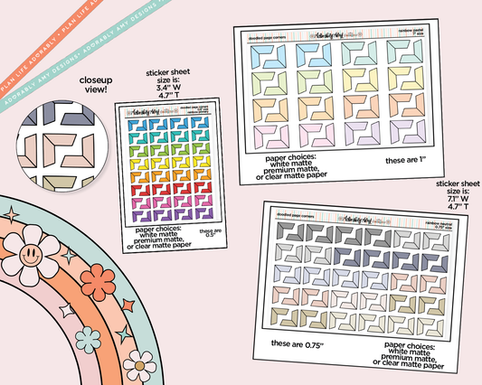 Rainbow Doodle Photo/Page Corners V1 Stickers for any Planner or Insert