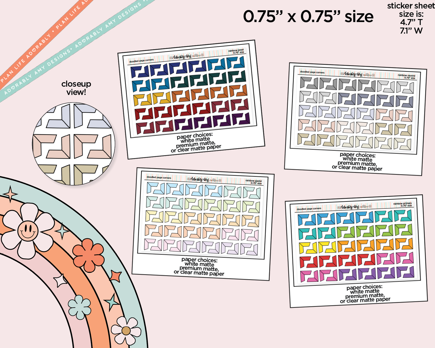 Rainbow Doodle Photo/Page Corners V1 Stickers for any Planner or Insert