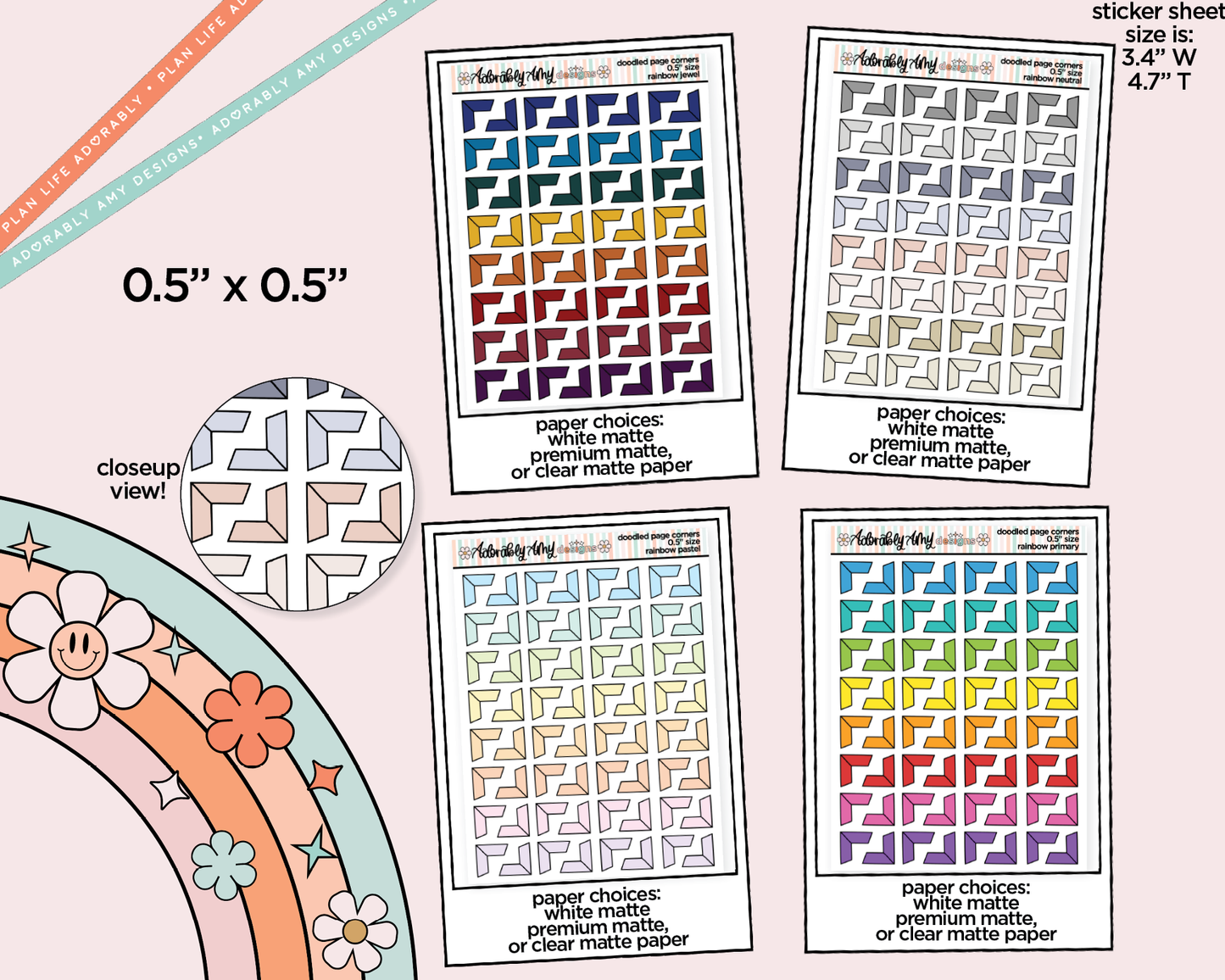 Rainbow Doodle Photo/Page Corners V1 Stickers for any Planner or Insert